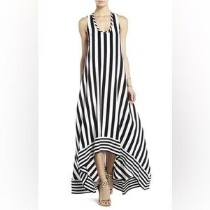 BCBGMaxAzria Gia dress Silk High Low Striped Dress black white size‎ 4
